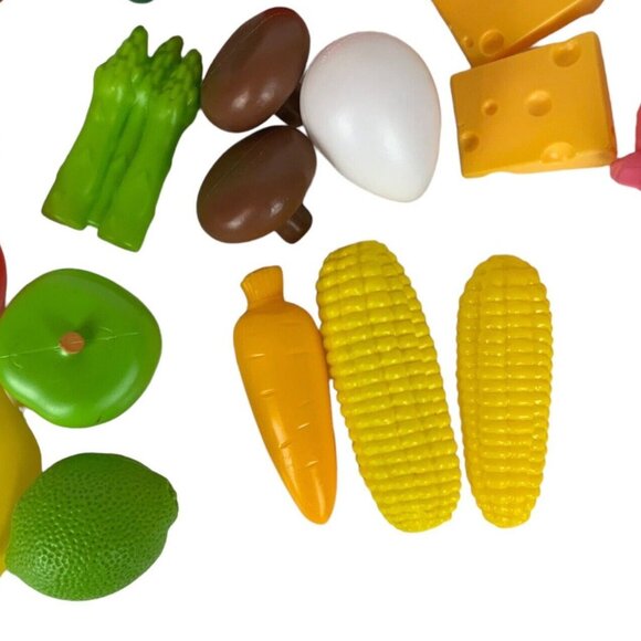 Plastic Play Food Set 35 Pieces Fruits Vegetables Cheese Bread Desserts Kitchen - Picture 7 of 8